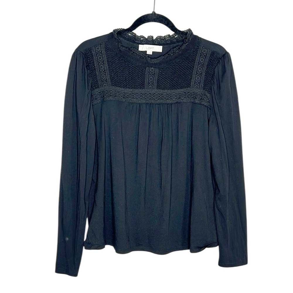 Loft crochet knit high collar long sleeve top size medium